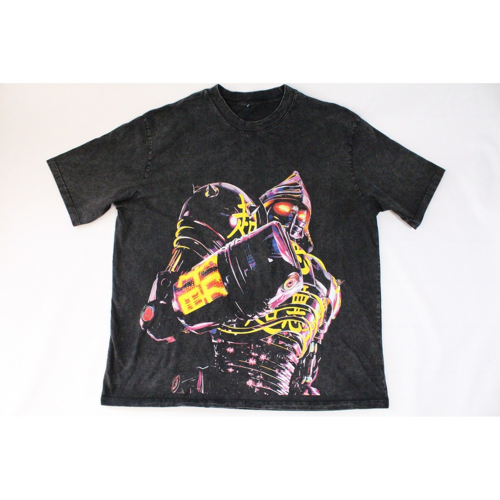 Real Steel Noisy Boy Robot Graphic T-Shirt Mens 3XL Black Acid Wash Streetwear